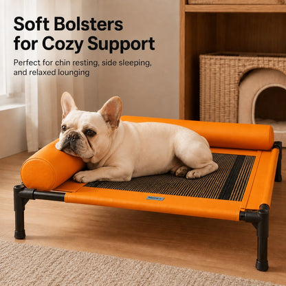 Elevated Dog Cot with Bolsters – Cooler, Breathable Naps