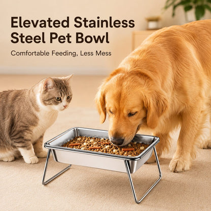 Elevated Stainless Steel Pet Bowl – Anti-Tip Stand