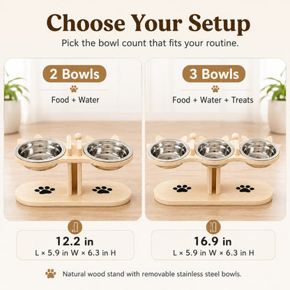 Elevated Wooden Cat Feeder – Stainless Steel Bowls