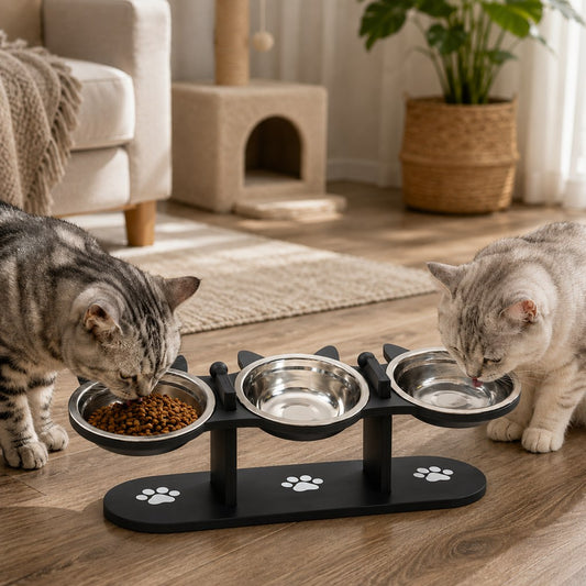 Elevated Wooden Cat Feeder – Stainless Steel Bowls
