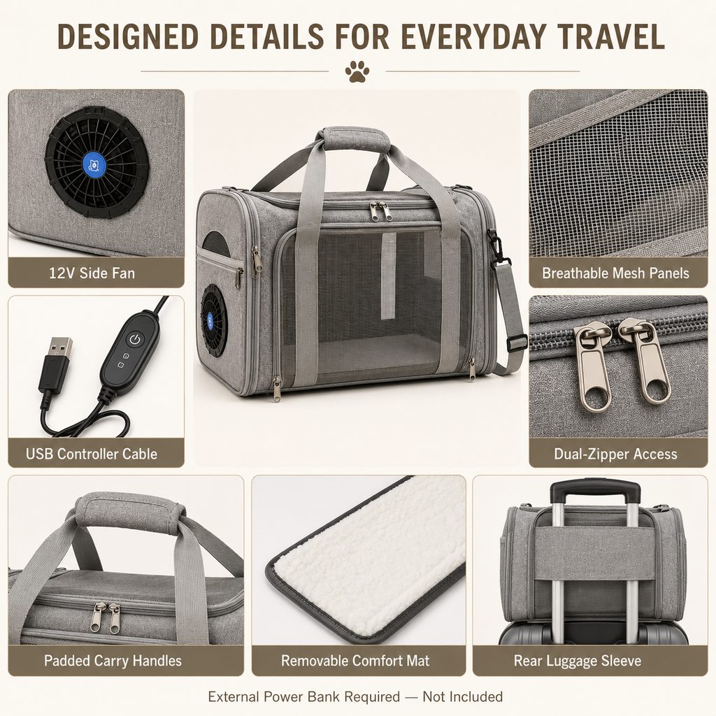 Fan-Assisted Pet Carrier – Ventilated Cool Travel