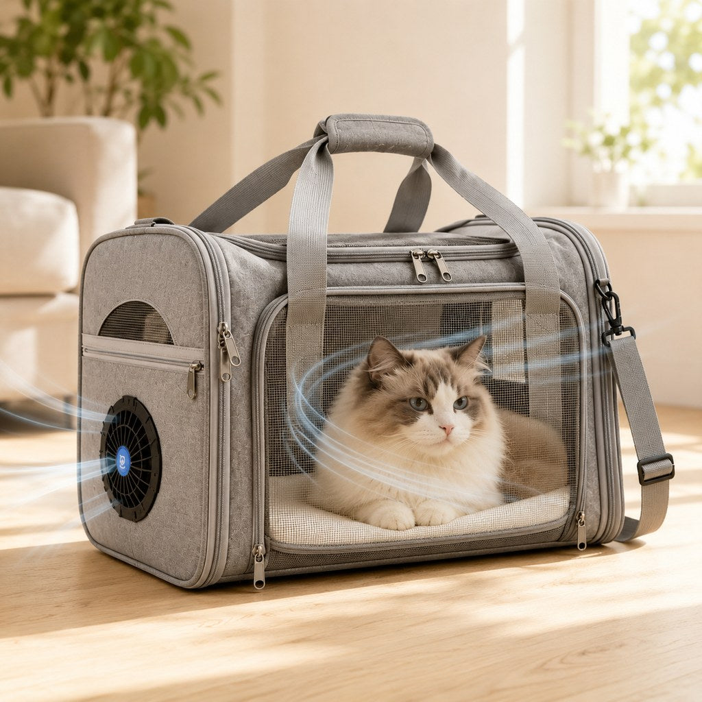 Fan-Assisted Pet Carrier – Ventilated Cool Travel