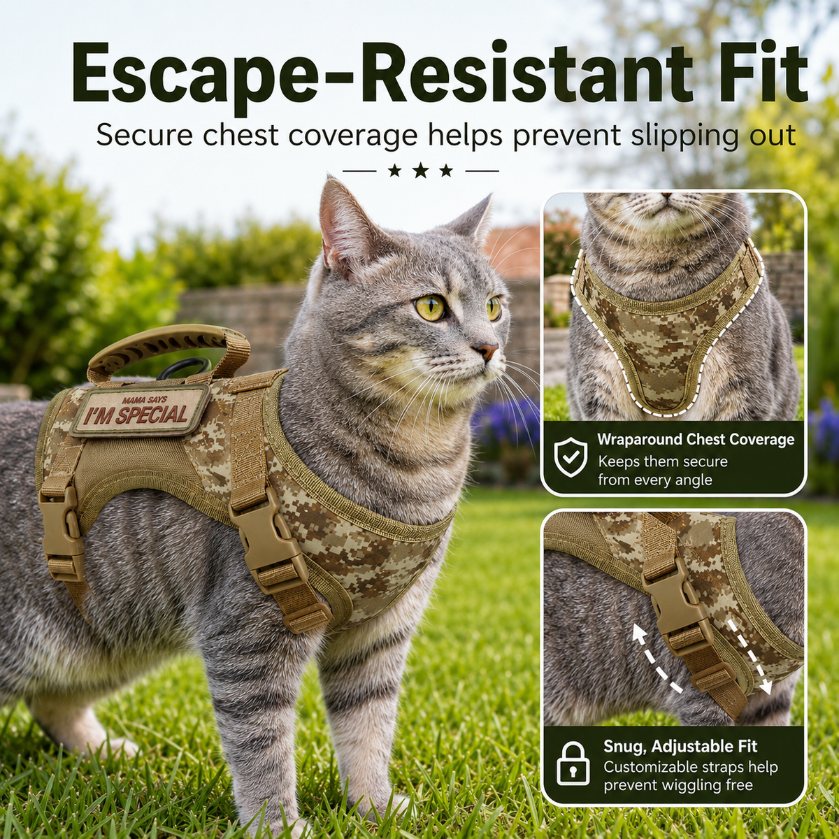 Tactical Cat Harness & Leash – Escape-Resistant Walks