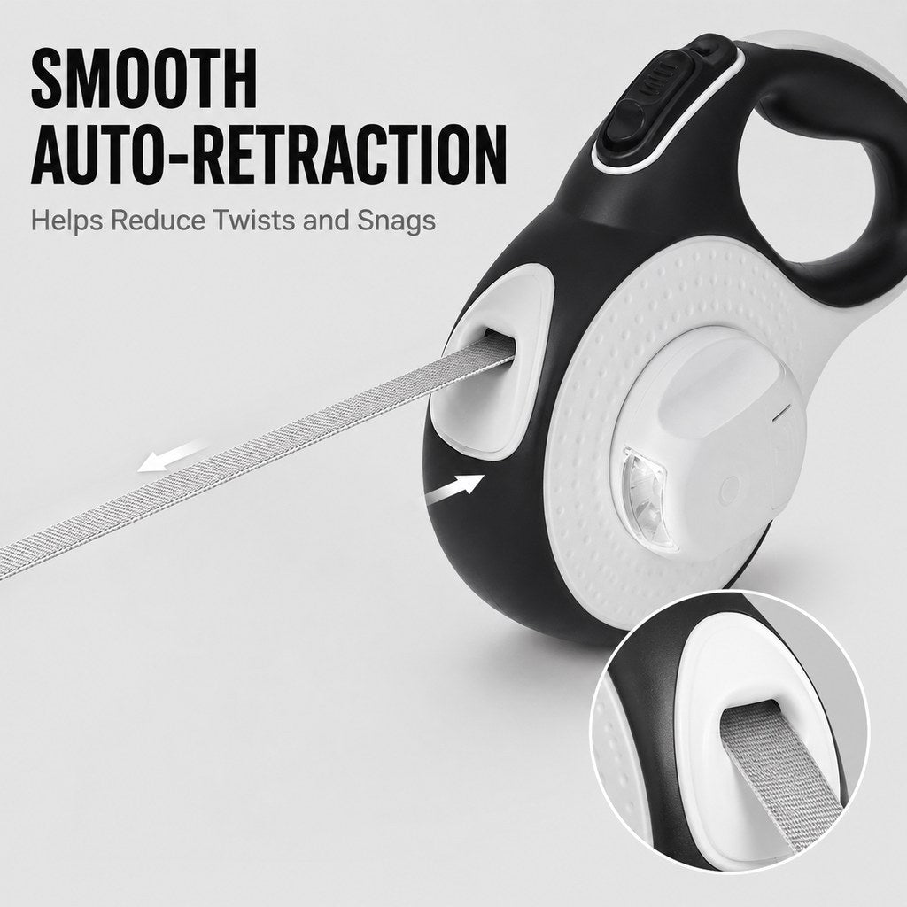 LED Retractable Dog Leash – Built-In Path Light