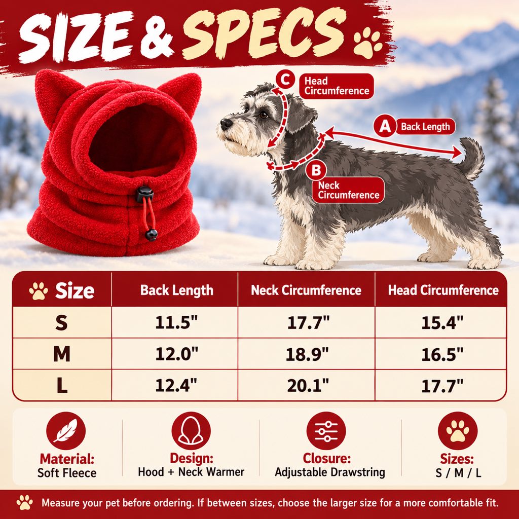 Fleece Winter Pet Hood – Warm Ears & Neck