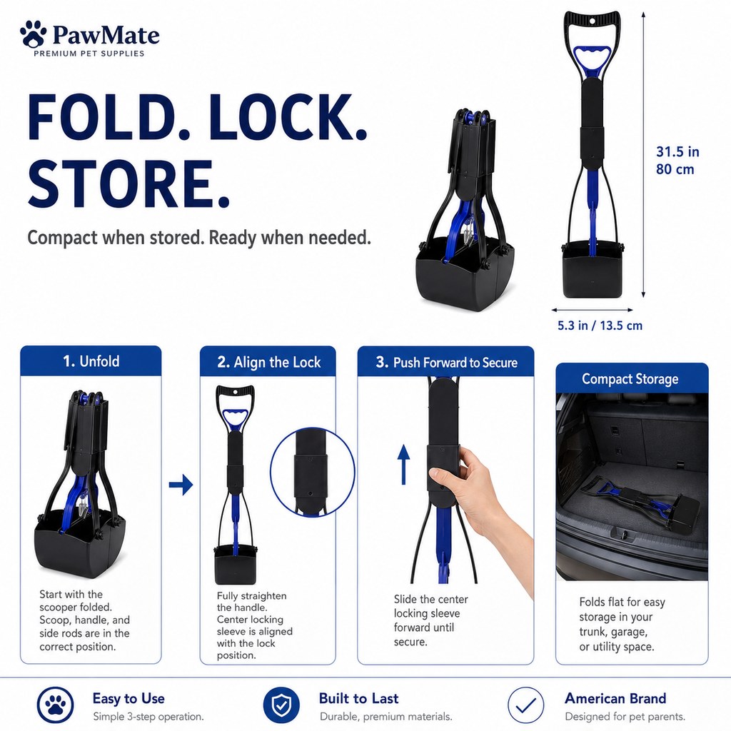 Foldable Long-Handle Pooper Scooper – One-Hand Pickup