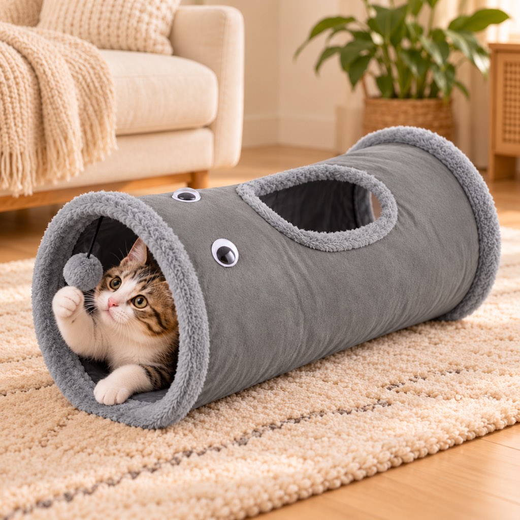 Foldable Cat Tunnel – Peekaboo Hole & Toy Ball