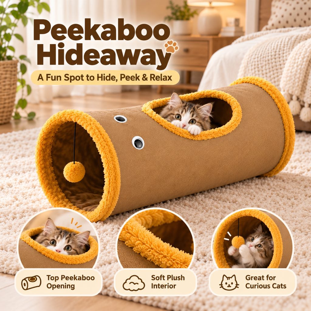 Foldable Cat Tunnel – Peekaboo Hole & Toy Ball