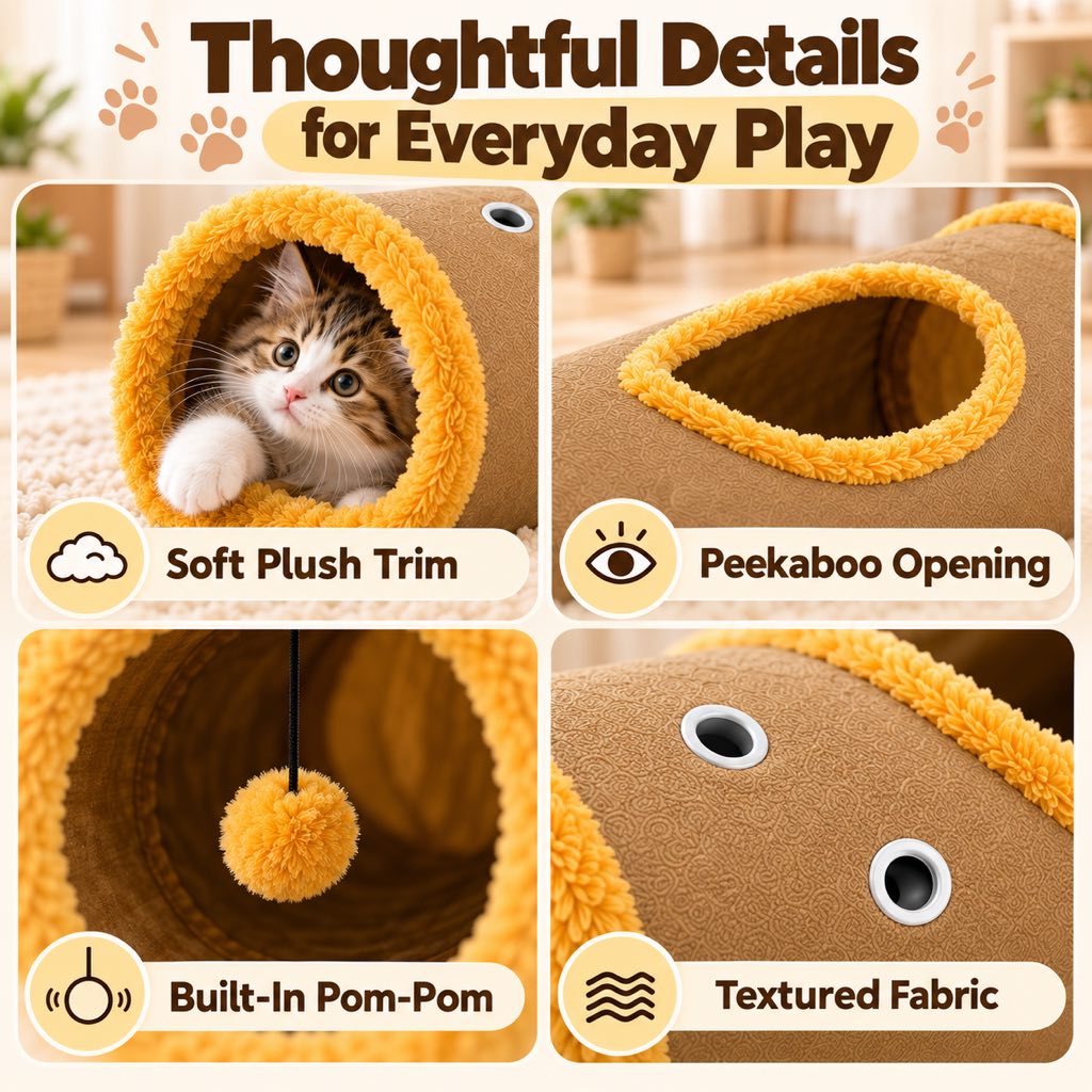 Foldable Cat Tunnel – Peekaboo Hole & Toy Ball
