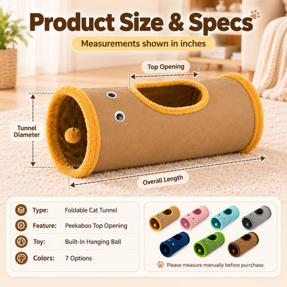 Foldable Cat Tunnel – Peekaboo Hole & Toy Ball