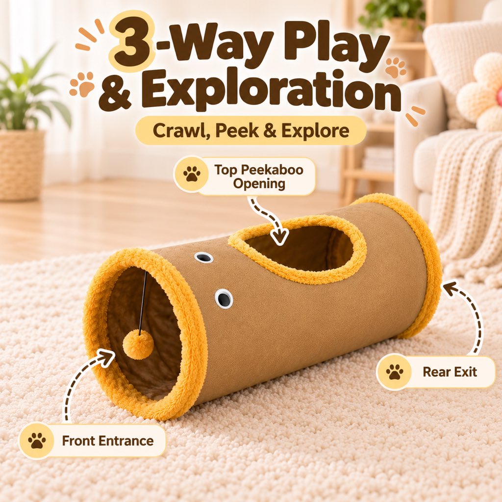 Foldable Cat Tunnel – Peekaboo Hole & Toy Ball
