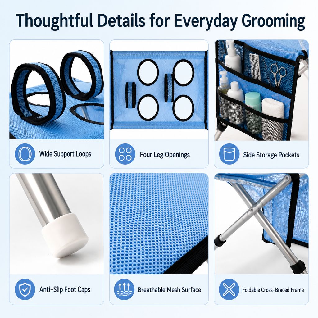 Foldable Pet Grooming Table – 4 Leg Openings