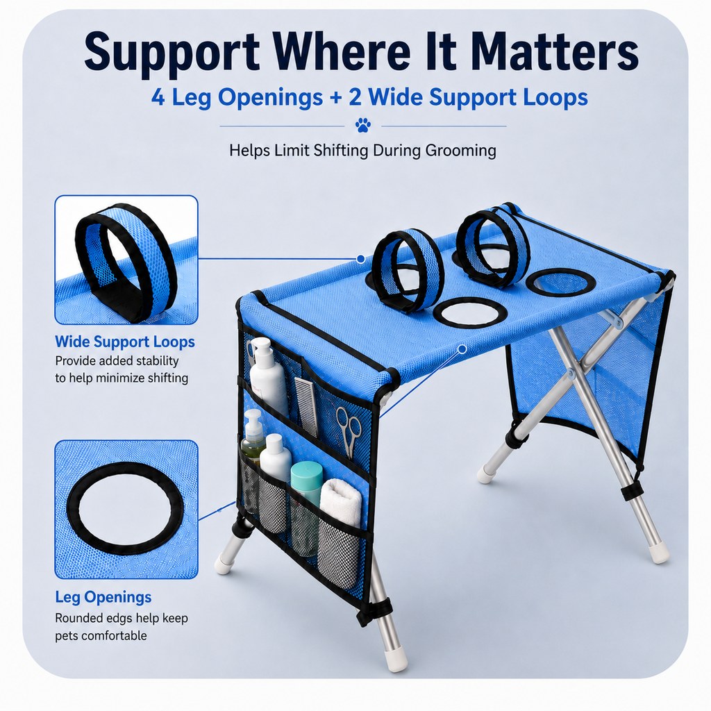 Foldable Pet Grooming Table – 4 Leg Openings
