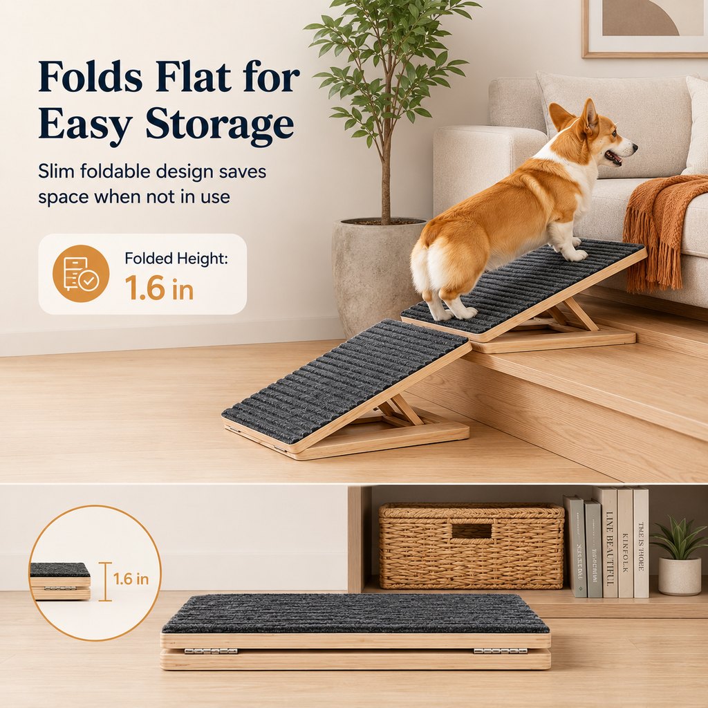 Foldable Wooden Dog Stairs – Non-Slip Sofa & Bed Access