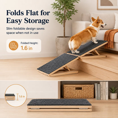 Foldable Wooden Dog Stairs – Non-Slip Sofa & Bed Access