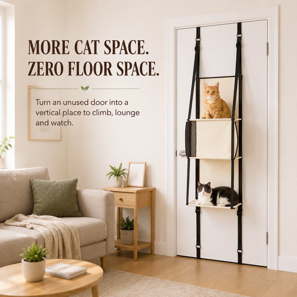 Door-Mounted Cat Tree – 3-Tier Space Saver