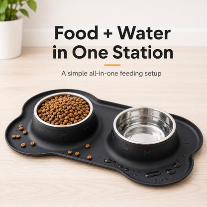 Spill-Proof Dual Pet Bowl – Mess-Free Food & Water