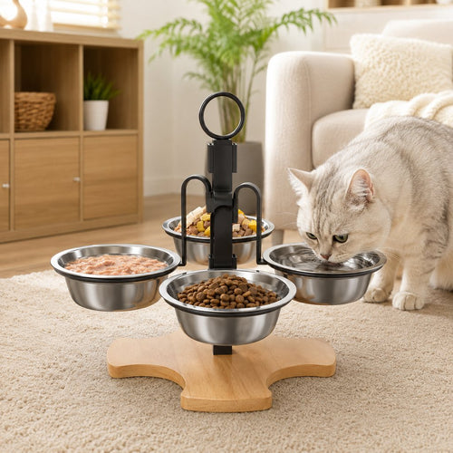 4-Bowl Elevated Pet Feeding Station – Adjustable Height