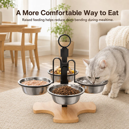 4-Bowl Elevated Pet Feeding Station – Adjustable Height
