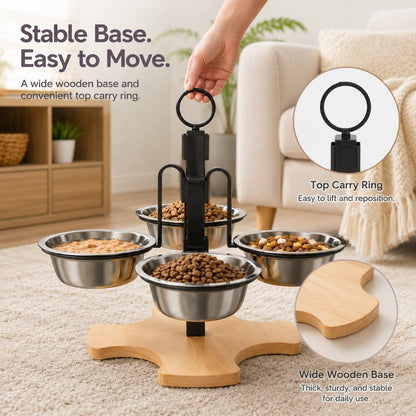 4-Bowl Elevated Pet Feeding Station – Adjustable Height