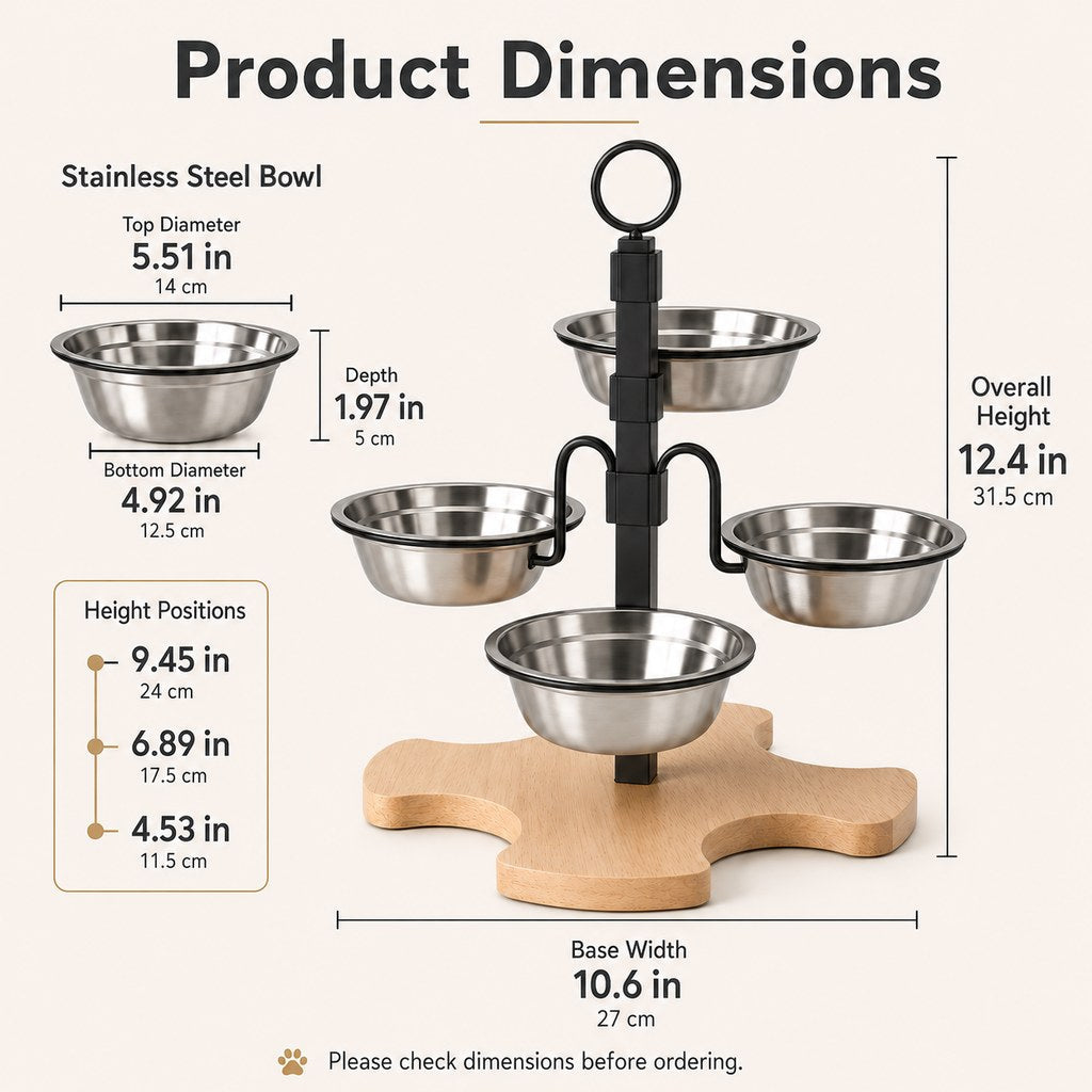 4-Bowl Elevated Pet Feeding Station – Adjustable Height
