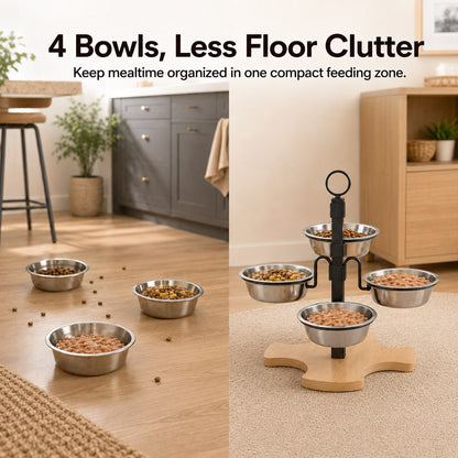 4-Bowl Elevated Pet Feeding Station – Adjustable Height