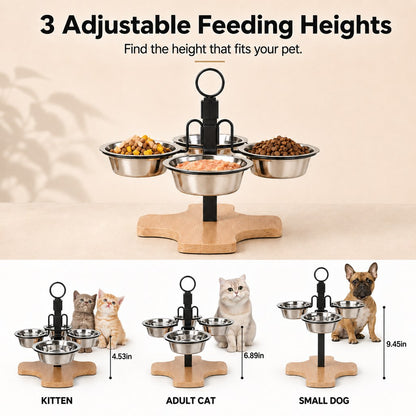 4-Bowl Elevated Pet Feeding Station – Adjustable Height