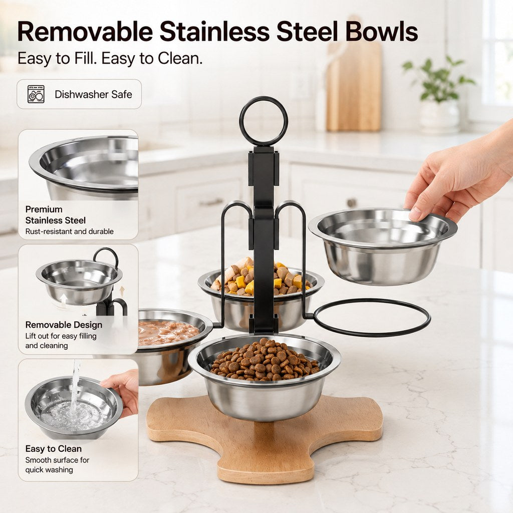 4-Bowl Elevated Pet Feeding Station – Adjustable Height
