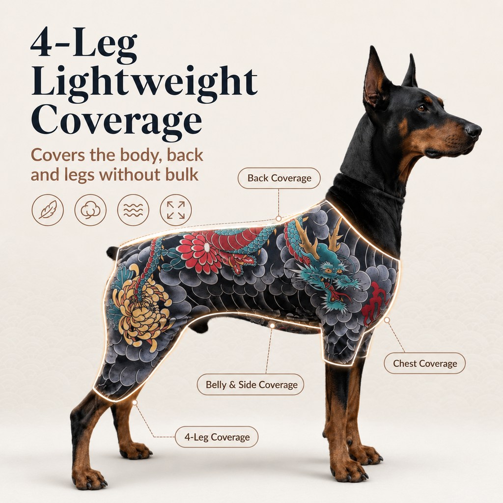 Tattoo Print Pet Bodysuit – Stretchy, Contains Loose Hair