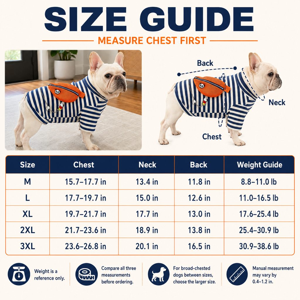 French Bulldog Striped Pullover – Broad-Chest Fit