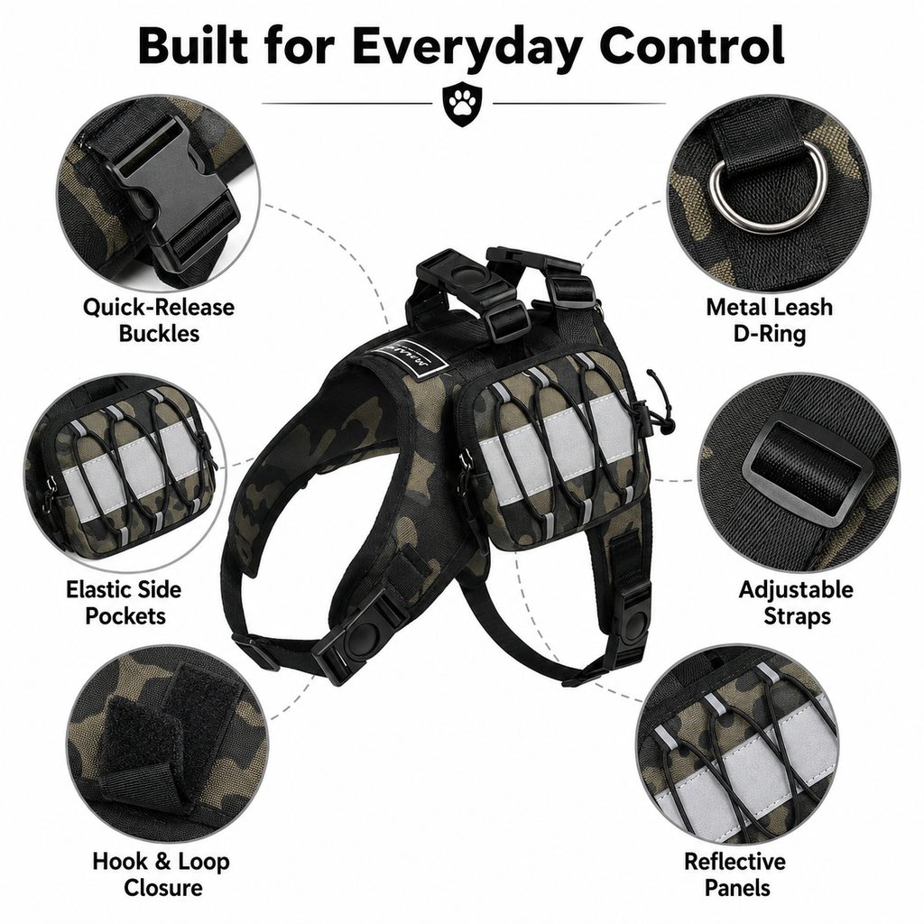 Frenchie Tactical Vest Backpack – Reflective with Bottle Holder