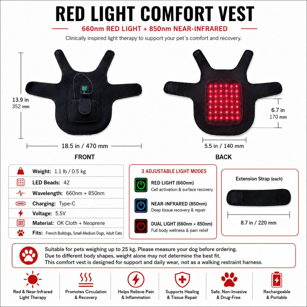 Red Light Comfort Vest – Back & Hip Relief for Frenchies