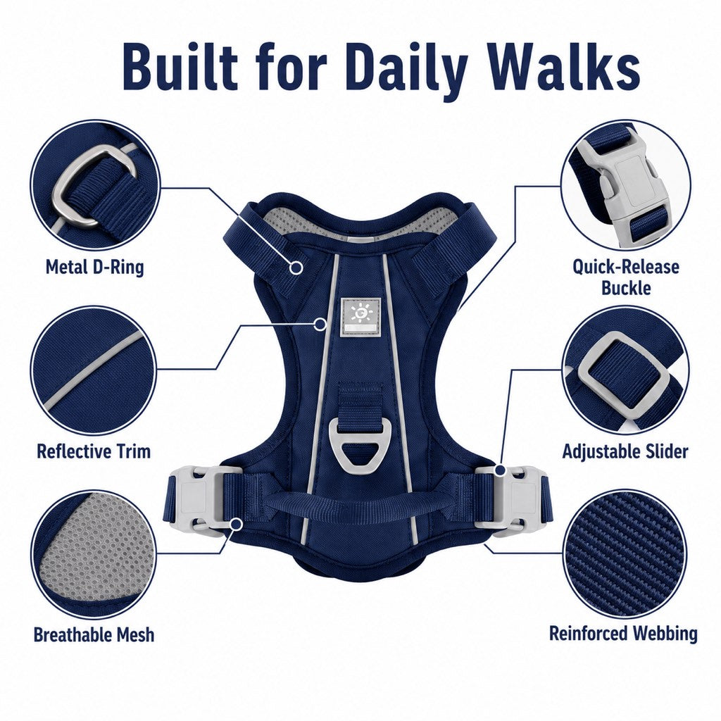 Reflective No-Pull Dog Harness – Safe Night Walks