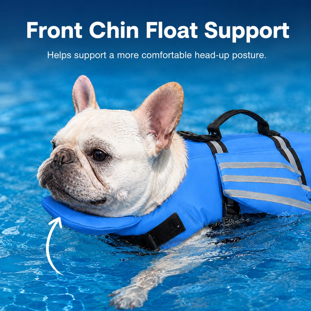 Frenchie Dog Life Jacket – Chin Float for Safe Swims
