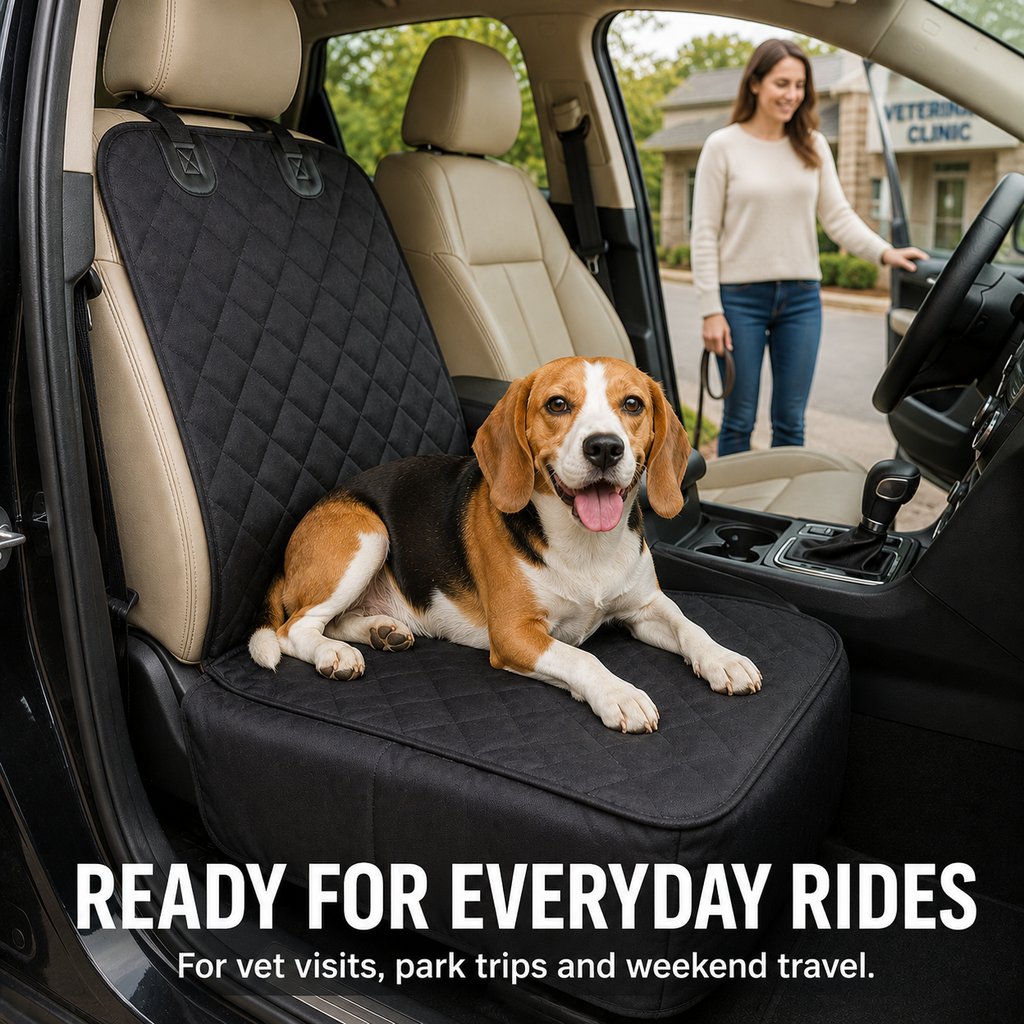 Front Seat Pet Car Cover – Seat Belt Tether Included