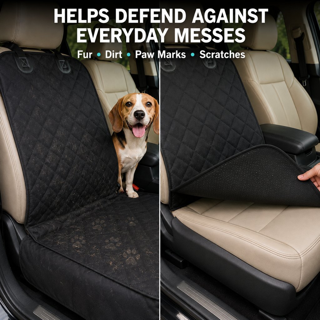 Front Seat Pet Car Cover – Seat Belt Tether Included