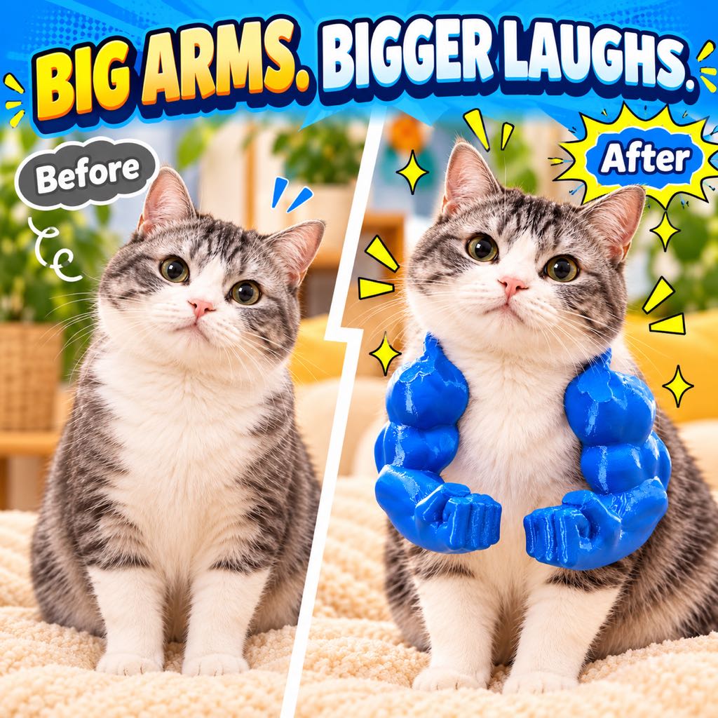 3D Muscle Arms Cat Costume – Funny Photo Prop