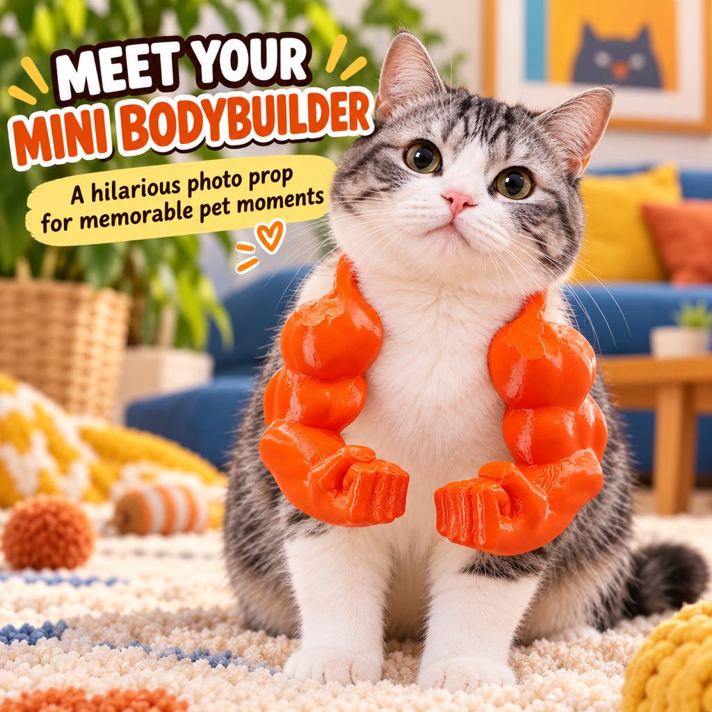 3D Muscle Arms Cat Costume – Funny Photo Prop