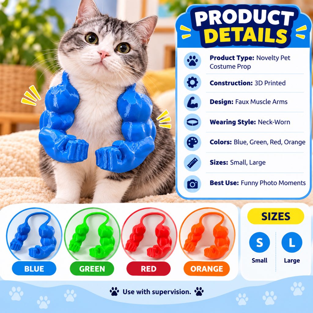 3D Muscle Arms Cat Costume – Funny Photo Prop