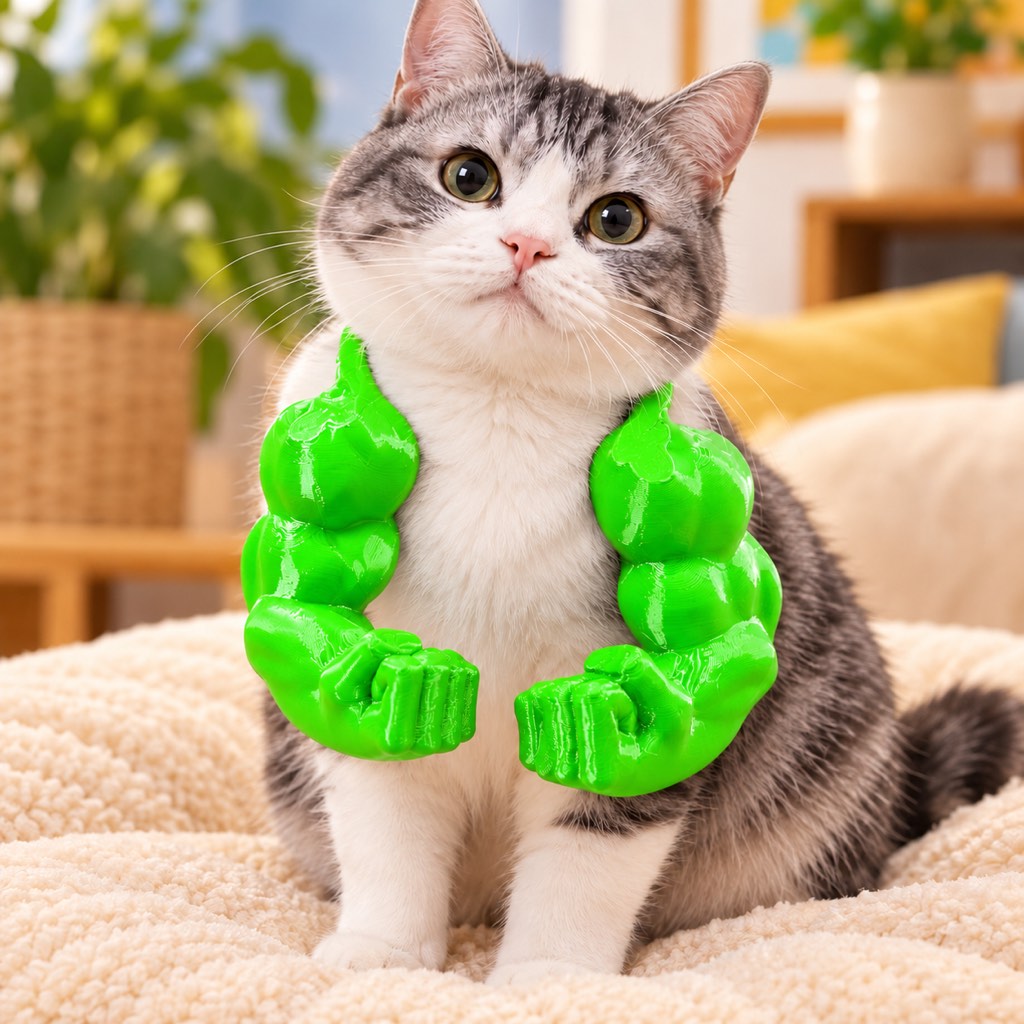 3D Muscle Arms Cat Costume – Funny Photo Prop