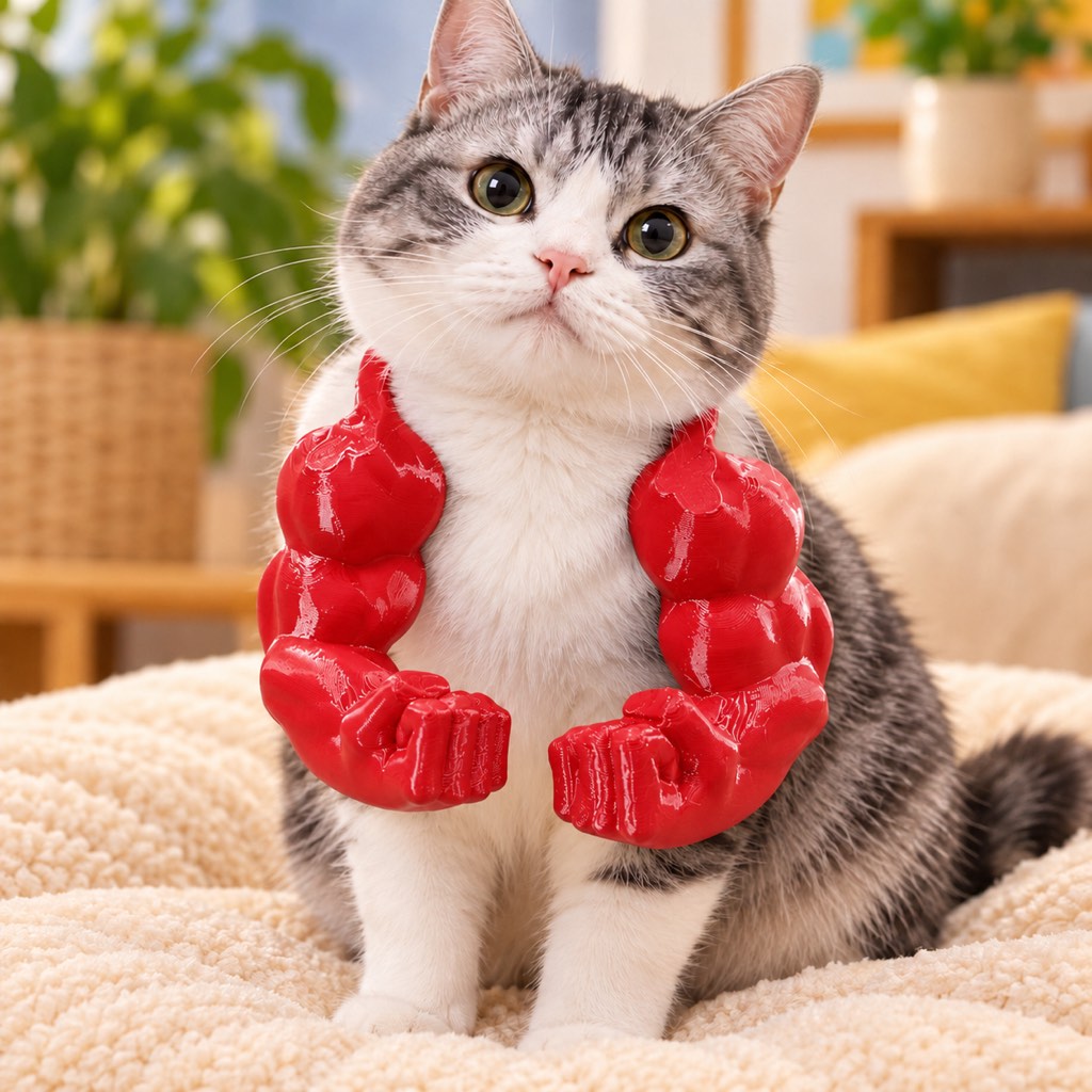 3D Muscle Arms Cat Costume – Funny Photo Prop