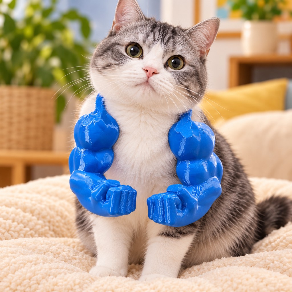 3D Muscle Arms Cat Costume – Funny Photo Prop