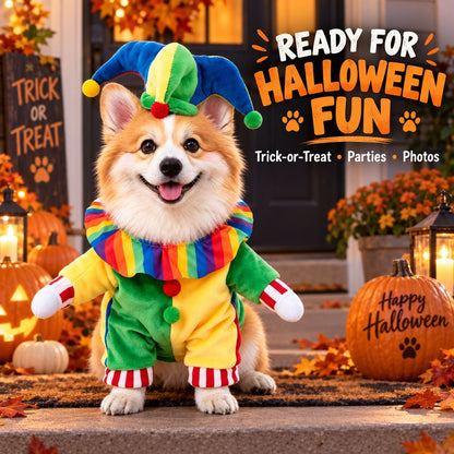 Jester Clown Dog Costume – Hat & Fake Arms