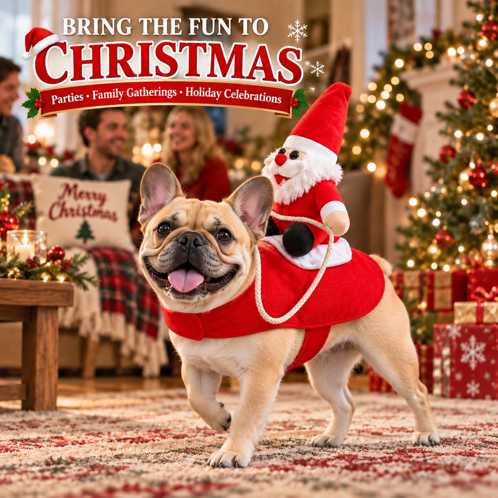 Santa Rider Pet Costume – Funny Christmas Photos