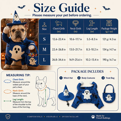Glow Ghost Wizard Dog Costume – Hat & Treat Bag