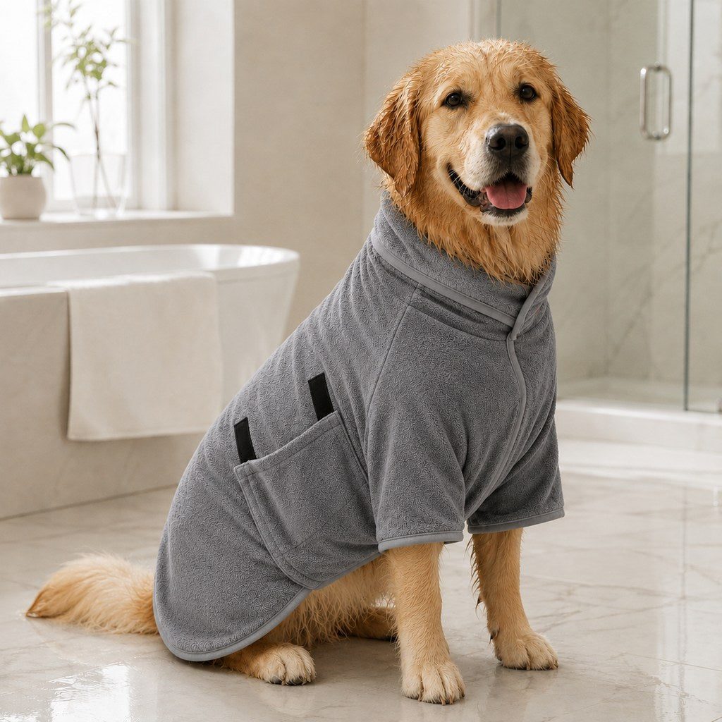 Quick-Dry Microfiber Dog Bathrobe – Less Wet-Dog Mess