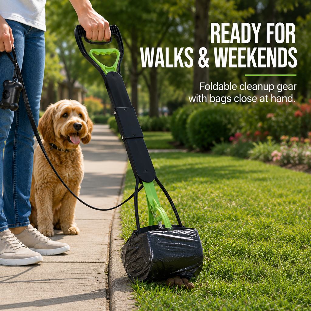 Foldable Long-Handle Pooper Scooper – One-Hand Pickup