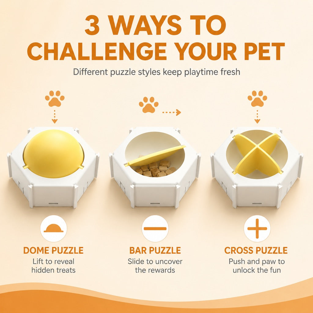 Hexagon Cat Puzzle Feeder – Slow Feeding Enrichment