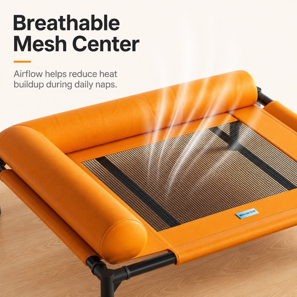 Elevated Dog Cot with Bolsters – Cooler, Breathable Naps