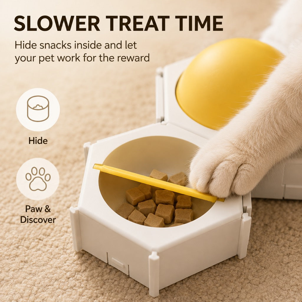 Hexagon Cat Puzzle Feeder – Slow Feeding Enrichment